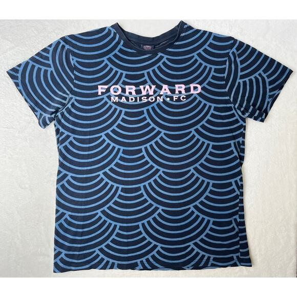 Forward Madison Football Club AOP Men's sz L UK Sport Blue Wave TShirt - Picture 1 of 7